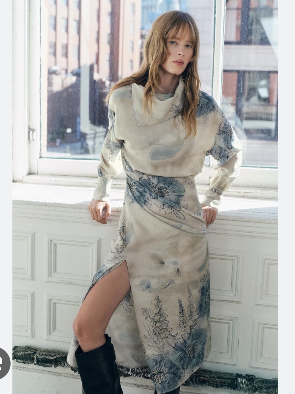 Net zara printed light blue dress